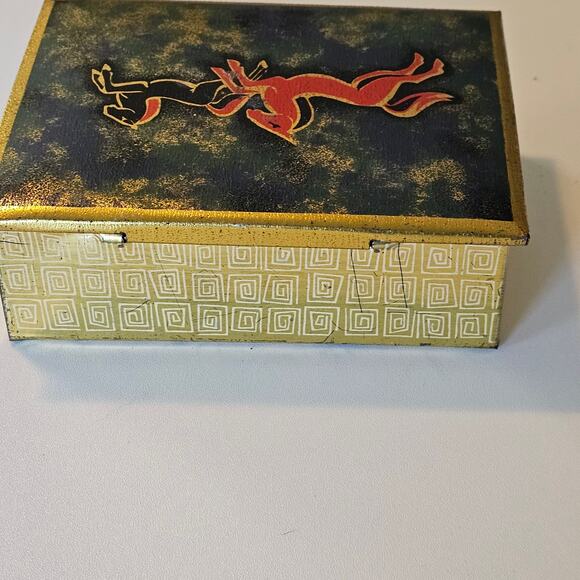 Vintage West Germany Decorative Metal Box with Painted Horses Gold Tone - Picture 4 of 10
